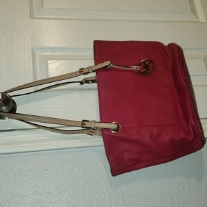 Michael Kors Fuchsia Tote with Tan Straps